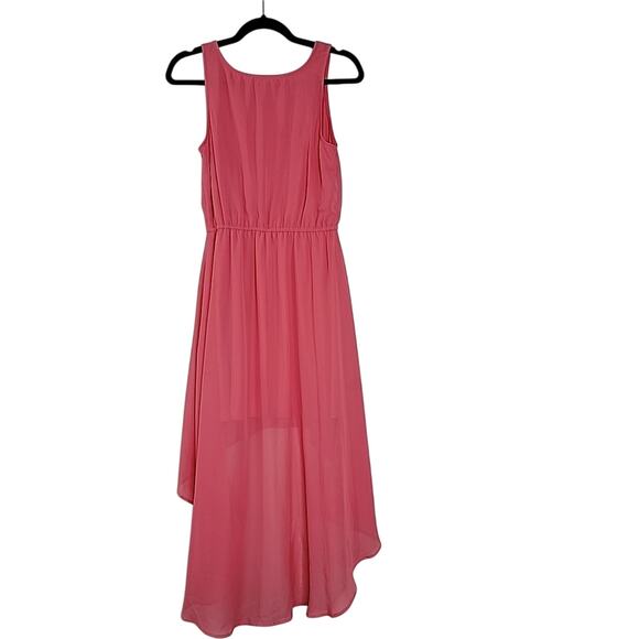 Liberty Love Coral Pink High Low Dress Sheer Overlay Size M Womens - Picture 5 of 7